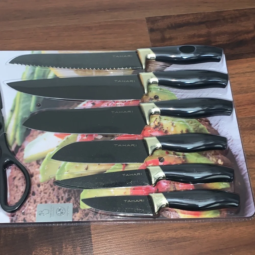 Tahari Home 7-Piece Non-Stick Cutlery Set Black & Gold NWT